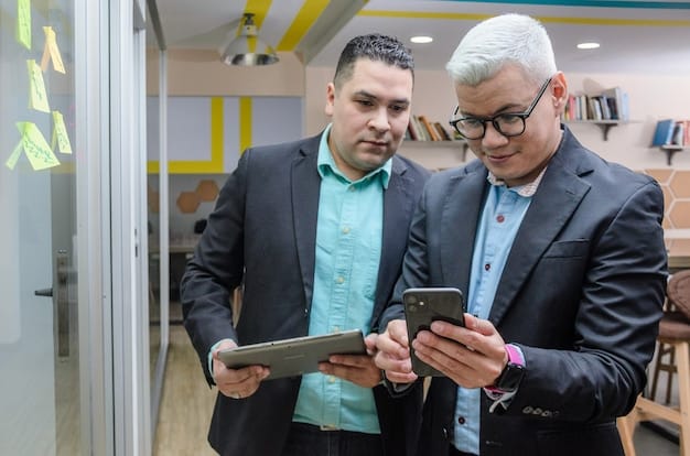 A group of Mexican entrepreneurs collaborating in a modern office space. They are reviewing financial documents and discussing business strategies around a large table. The atmosphere is collaborative and dynamic, with laptops, tablets, and coffee cups scattered around.