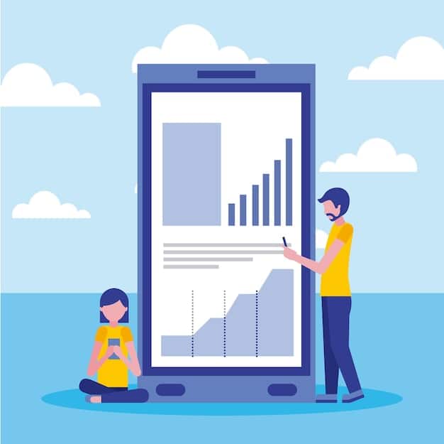 A digital illustration showing a mobile phone displaying a user-friendly business analytics dashboard, with charts and data points representing growth metrics. The illustration should emphasize clarity, accessibility, and the importance of tracking key performance indicators.