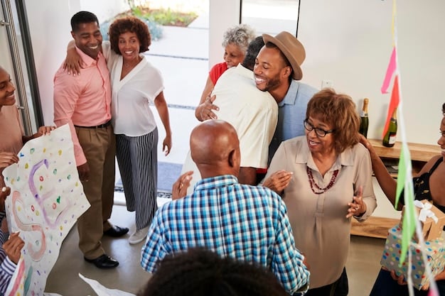 A diverse group of employees participating in a team-building activity in a colorful and collaborative workspace. They are smiling and engaged, demonstrating teamwork and a strong sense of community. The image conveys a positive and supportive work environment.