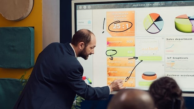 A Mexican digital marketing expert giving a presentation about reputation management strategies for 2025, using charts and graphs to illustrate key points.