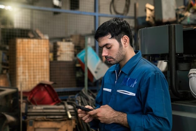 A quality control inspector at a Mexican automotive parts factory using precision instruments to inspect manufactured components. The inspector is meticulously checking dimensions against ISO 9001 standards.