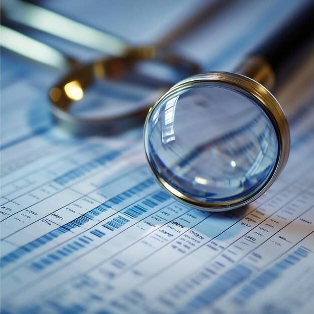 A magnifying glass focusing on a document labeled