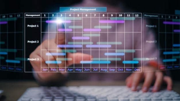 A screenshot of a project management software interface, showcasing a Gantt chart with tasks, timelines, dependencies, and resource allocation. Key elements such as progress bars, task assignments, and project milestones are clearly visible.