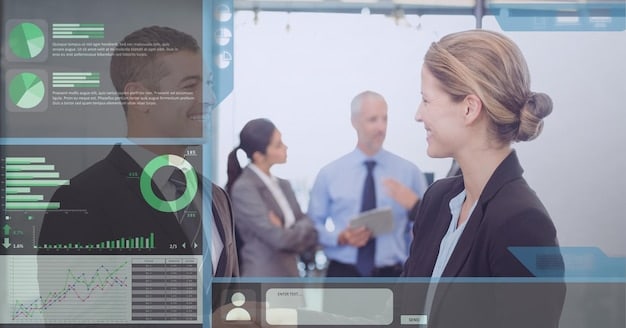 A digital dashboard displaying key communication metrics, such as employee engagement rates, message reach, and feedback sentiment, to illustrate the effectiveness of digital tools in enhancing internal communication.