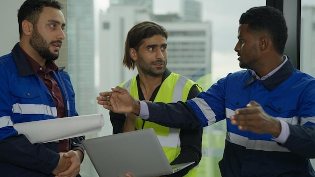 An image of a diverse team of employees participating in a safety training session, with an instructor demonstrating proper lifting techniques. The setting is a bright and spacious training room, and the employees are actively engaged and taking notes.