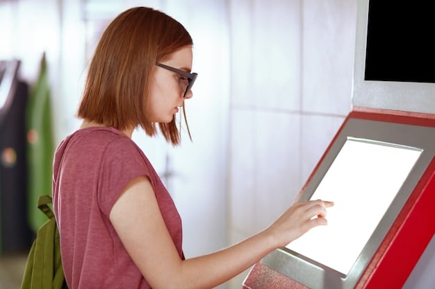 A close-up shot of a customer using a self-checkout kiosk in a Liverpool store, highlighting the modern technology and convenience offered to shoppers.
