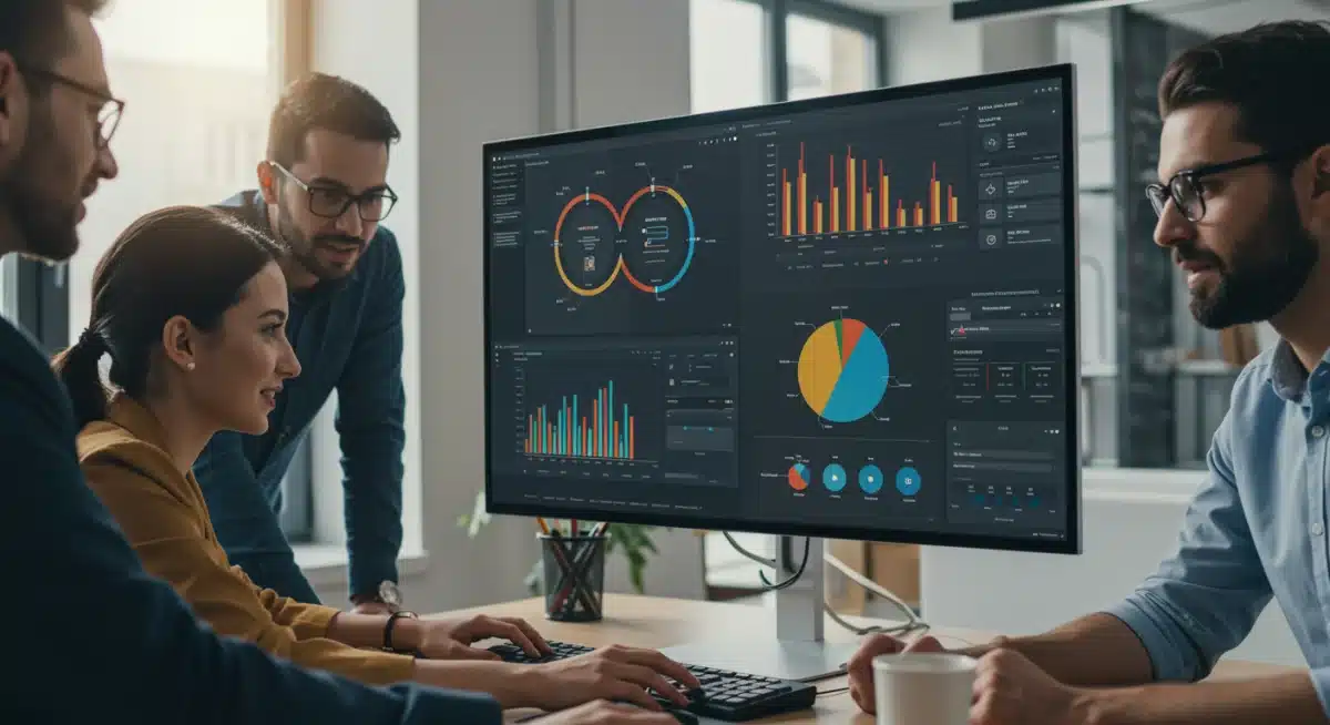 Equipo de PYME española analizando datos de gestión empresarial y rendimiento online.