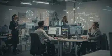 Profesionales colaborando eficientemente en un entorno de teletrabajo híbrido, combinando oficina y remoto.