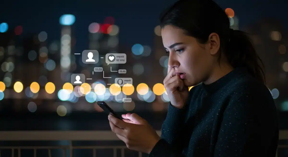 Persona preocupada por comentarios negativos en redes sociales