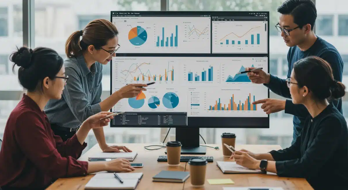 Equipo de marketing analizando datos de campañas para optimizar el rendimiento y el ROI.