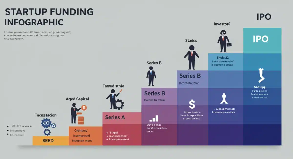 Infografía de las etapas de financiación de startups: capital semilla, ángel, Serie A