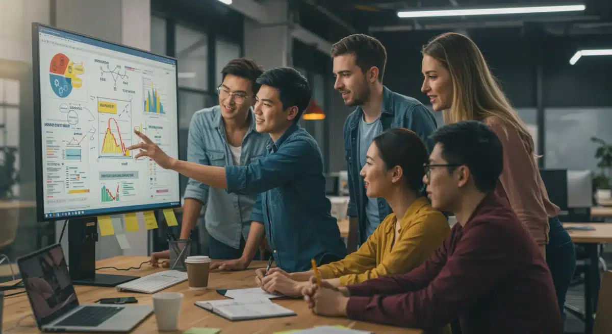 Equipo de startup innovador colaborando en estrategias de marketing digital para e-commerce.