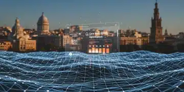 Paisaje digital futurista con elementos de Google y Core Web Vitals en España 2026.