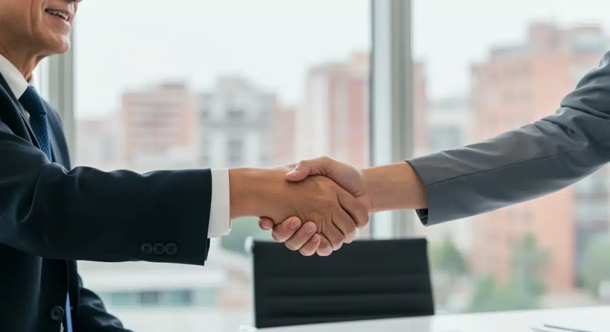Mentor y emprendedor sellando un acuerdo de colaboración en un entorno profesional en España.