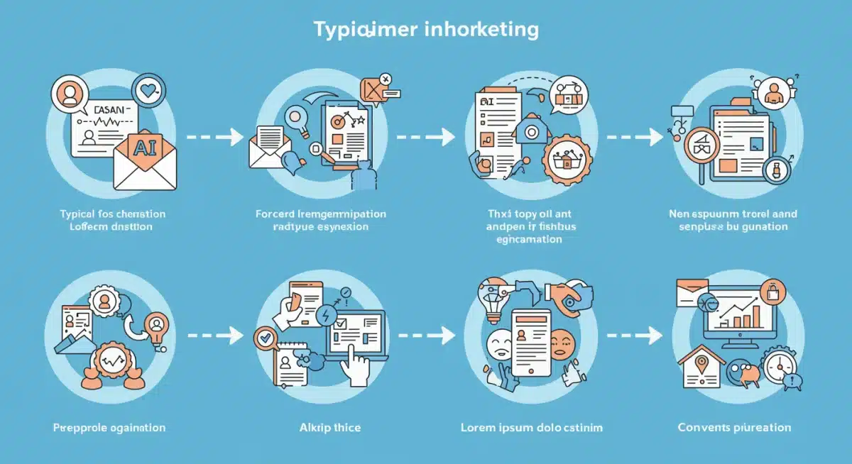Infografía del viaje del cliente en email marketing con puntos de contacto de IA y automatización.