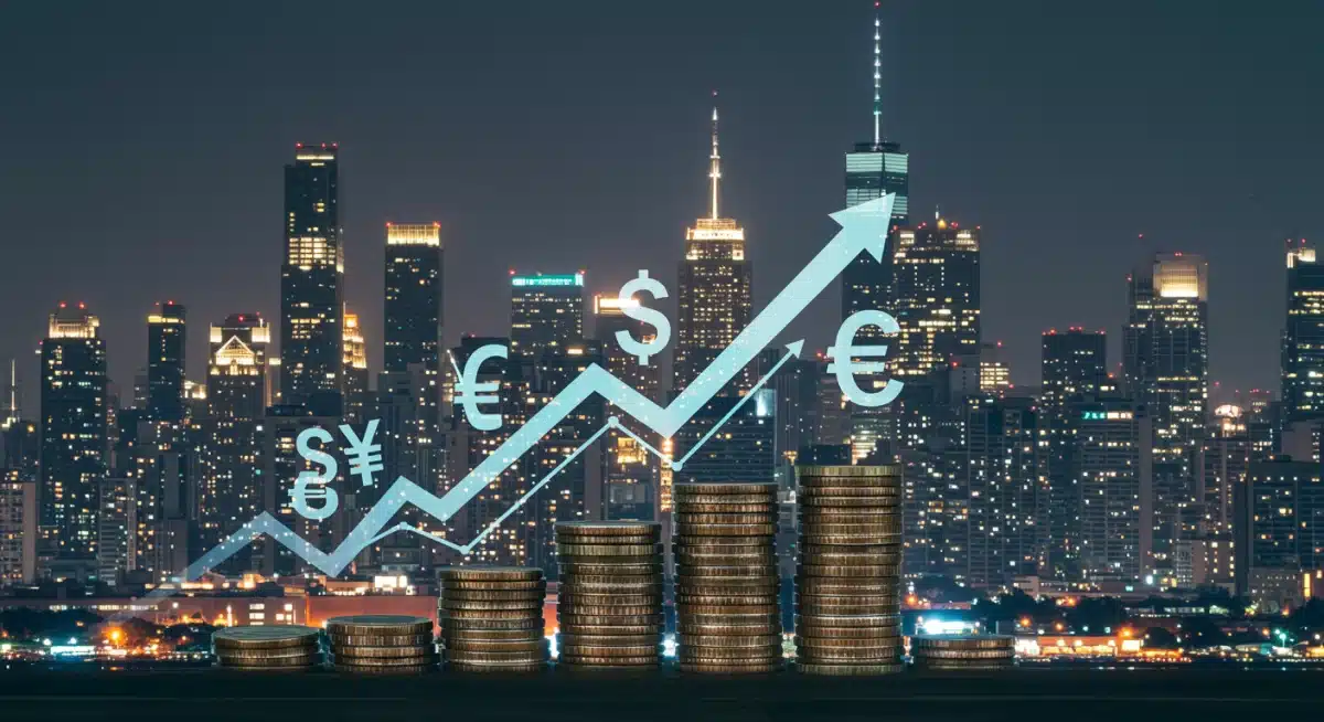 Gráfico de crecimiento financiero y monedas, simbolizando inversión exitosa en startups.