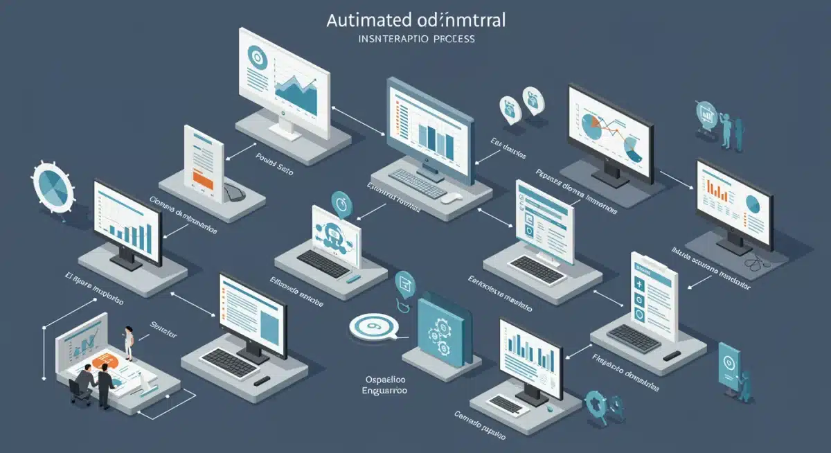 Infografía detallada de un flujo de trabajo administrativo automatizado, mostrando etapas y la integración de software para optimizar tareas.