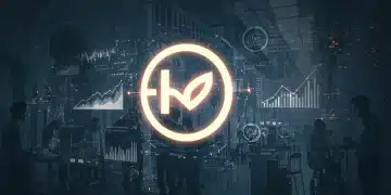 Logotipo brillante de una startup tecnológica española con gráficos de crecimiento y equipo colaborando.