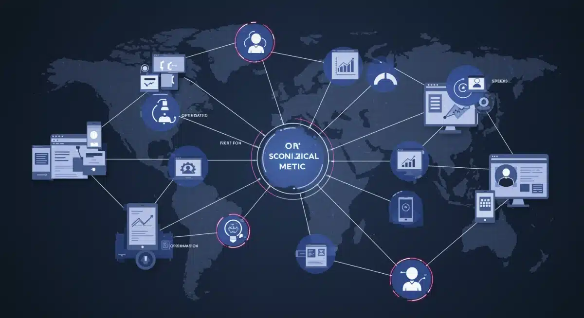 Red de dispositivos interconectados mostrando la optimización de Core Web Vitals y experiencia de usuario.