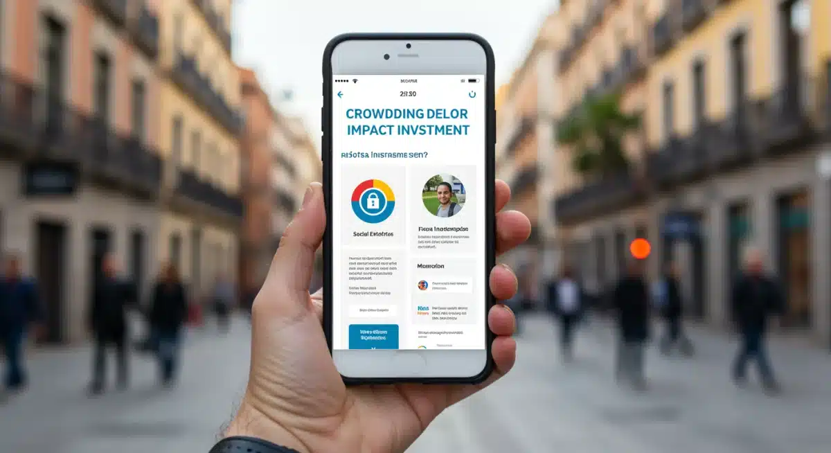 Mano usando una aplicación de crowdfunding para inversión social en España
