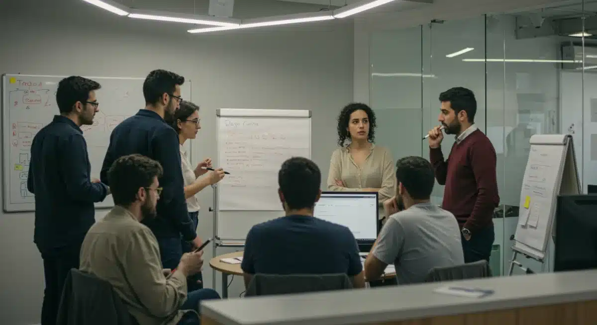 Equipo emprendedor colaborando y resolviendo problemas en España