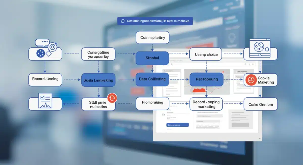 Diagrama de flujo mostrando el proceso de gestión del consentimiento del usuario para la recopilación de datos en marketing digital.
