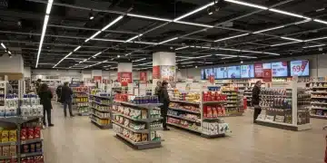 Interior moderno de una tienda minorista española, reflejando eficiencia y experiencia de compra optimizada.