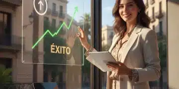 Joven emprendedor español celebrando el éxito de su negocio con una inversión inicial de 10.000 euros.