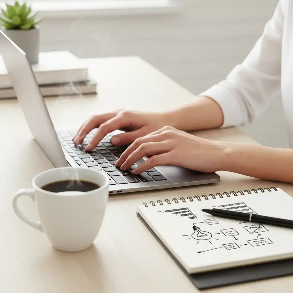Manos de mujer emprendedora trabajando en su negocio digital