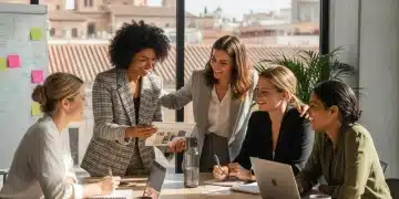 Mujeres emprendedoras colaborando con éxito en España