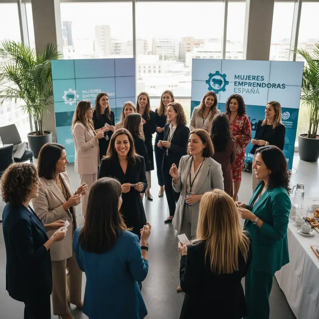 Mujeres emprendedoras haciendo networking en un evento empresarial en España