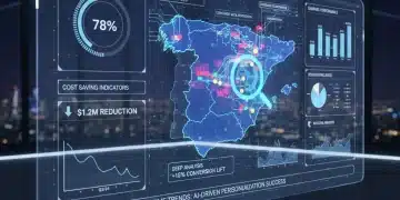 Panel de control digital con gráficos de análisis de datos de marketing y mapa de España