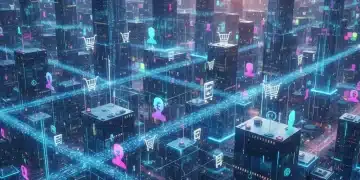 Futuristic digital cityscape representing 2026 e-commerce brand landscape and innovation