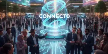 Crafting a Resonant 2026 US Brand Story: Insider Secrets for 80% Audience Engagement Diverse US audience engaging with a futuristic brand projection, representing 2026 brand story resonance.
