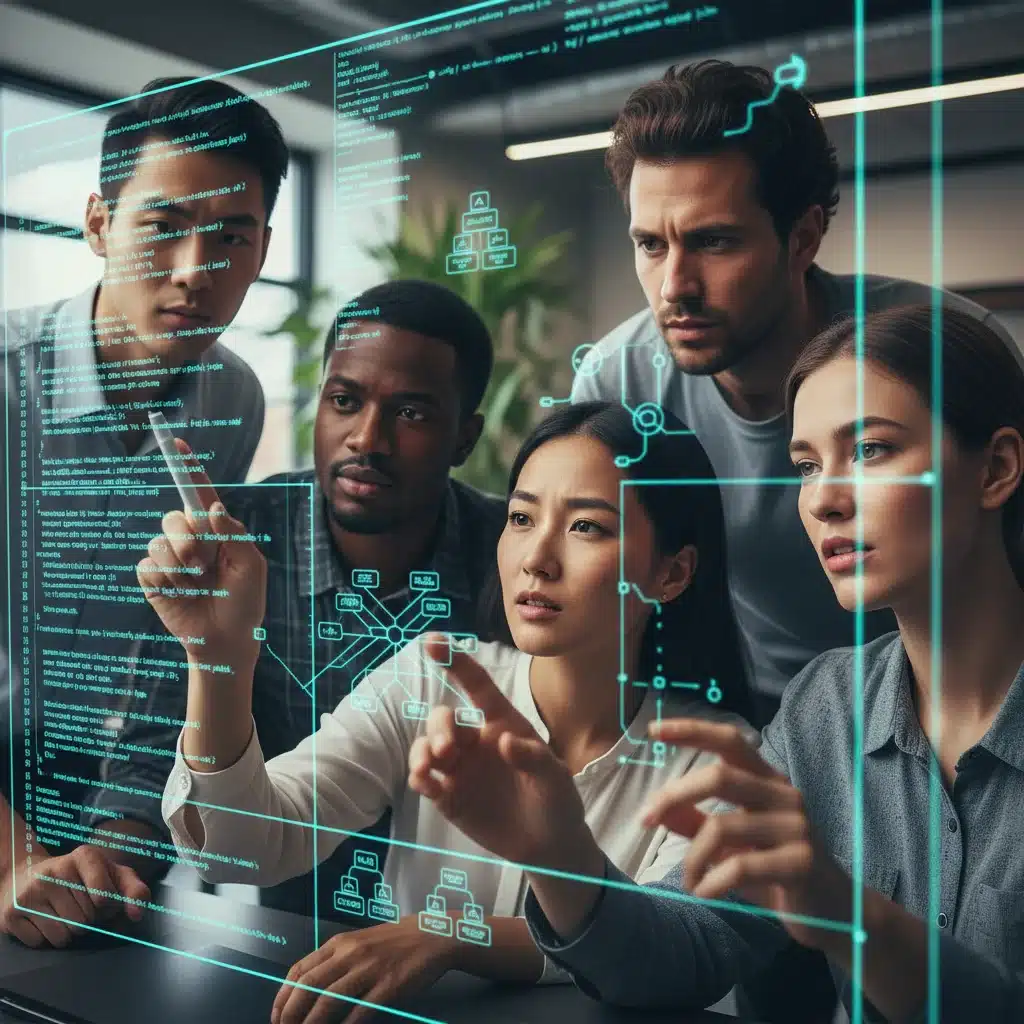 Team collaborating on AI-driven product development strategy