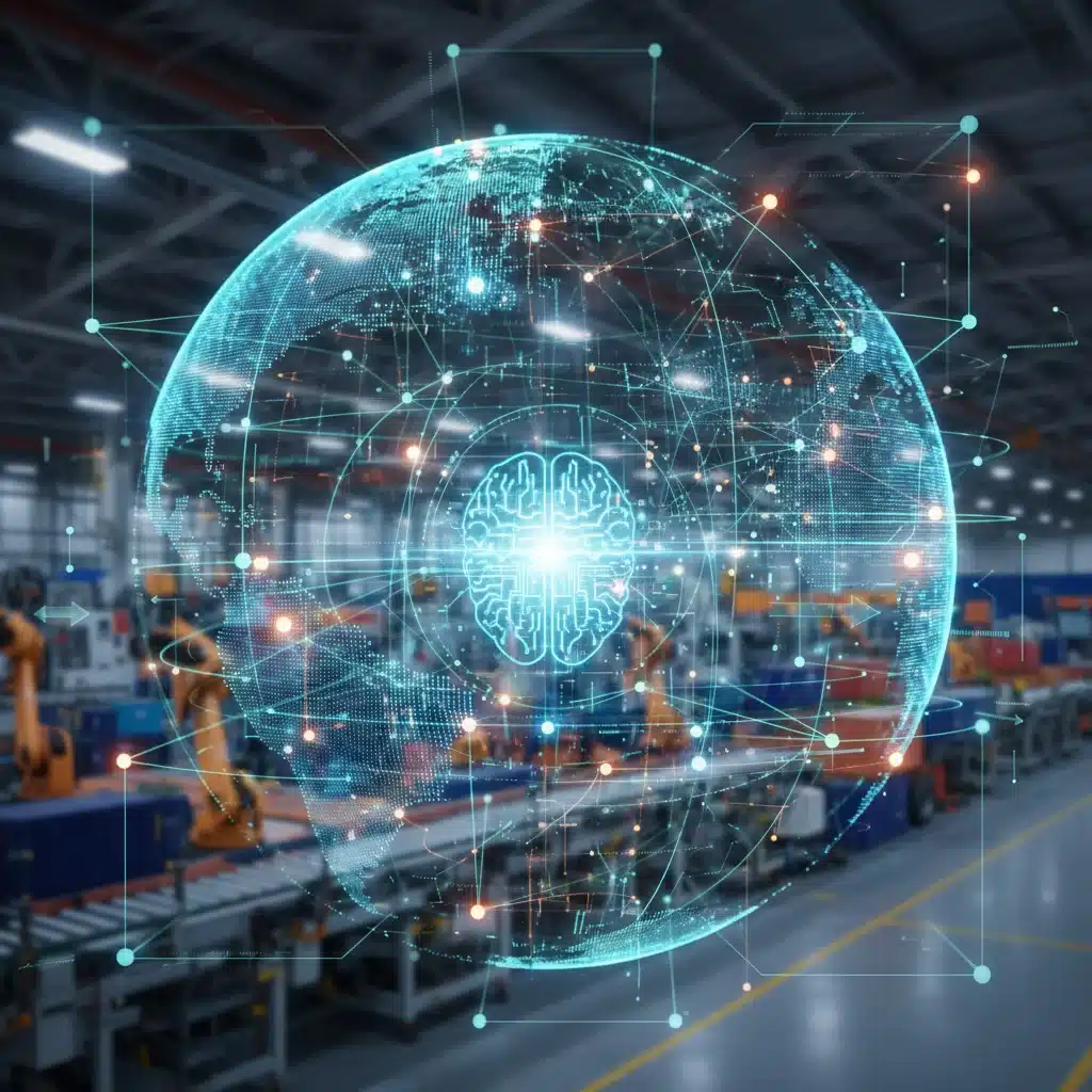AI-powered predictive analytics model optimizing supply chain and operational processes.