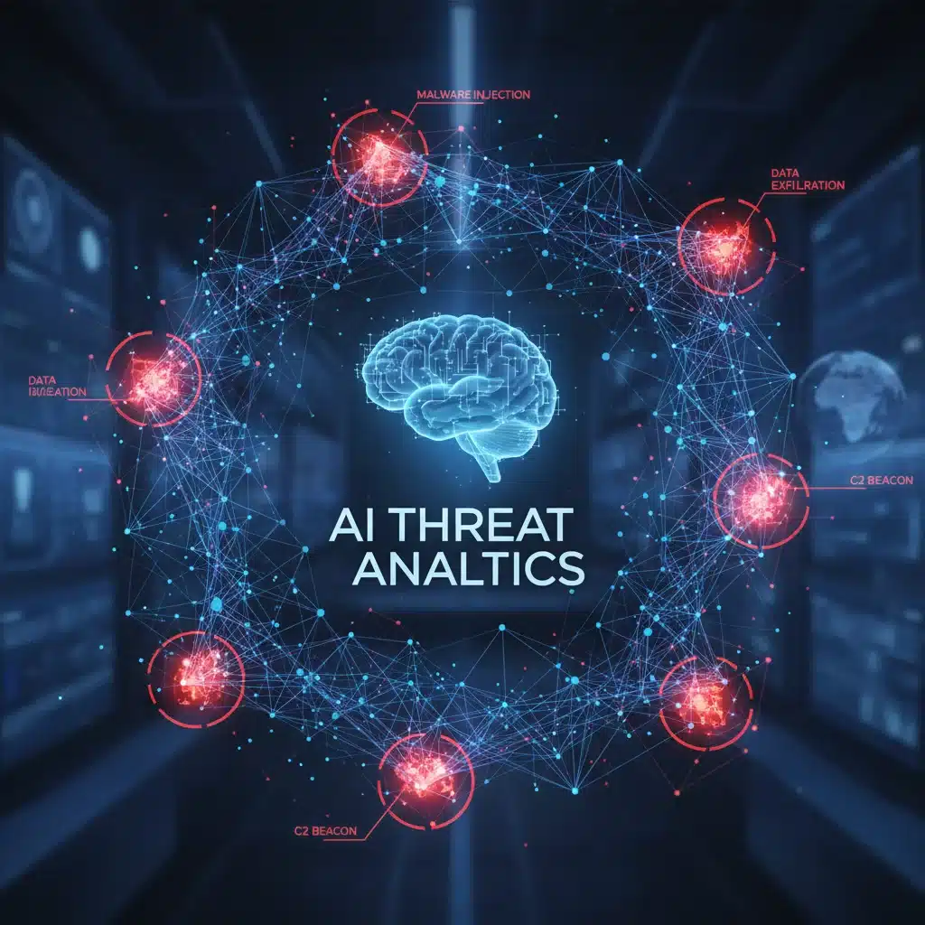 AI-powered threat detection system analyzing network anomalies.
