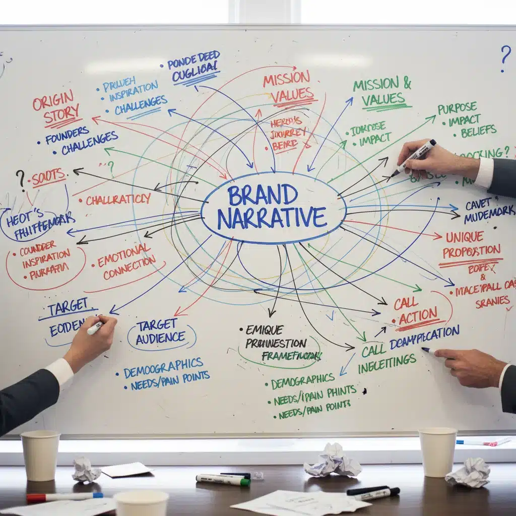 Brainstorming session for developing a compelling brand narrative and core message.