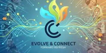 Dynamic graphic illustrating a brand refresh with evolving logo and happy customers.