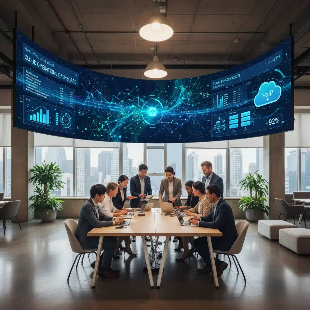 Team collaborating using cloud-based tools for enhanced operational efficiency