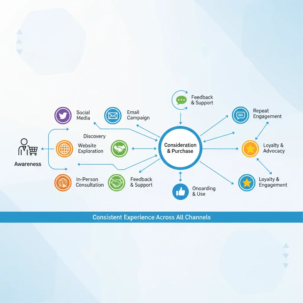 Customer journey map illustrating consistent brand experience across multiple touchpoints