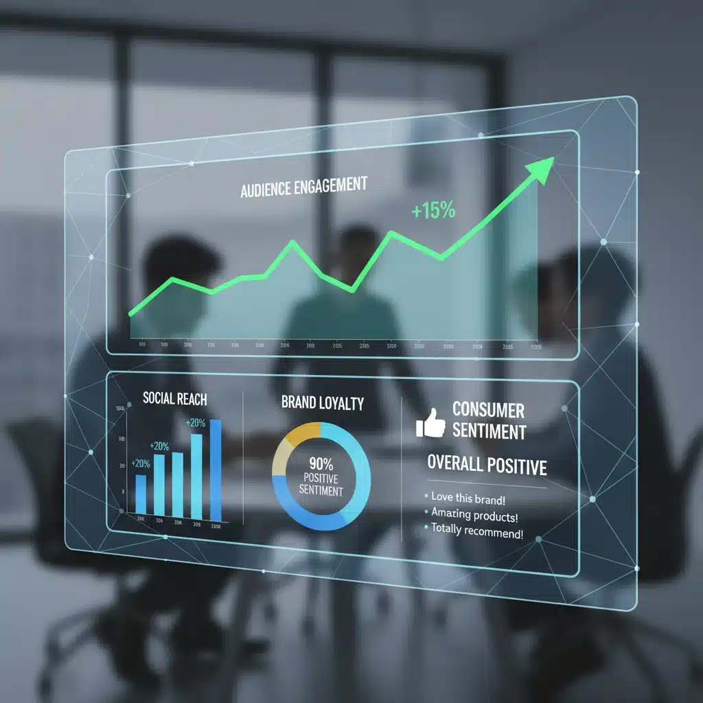 Digital analytics dashboard showcasing positive consumer sentiment and brand loyalty data.
