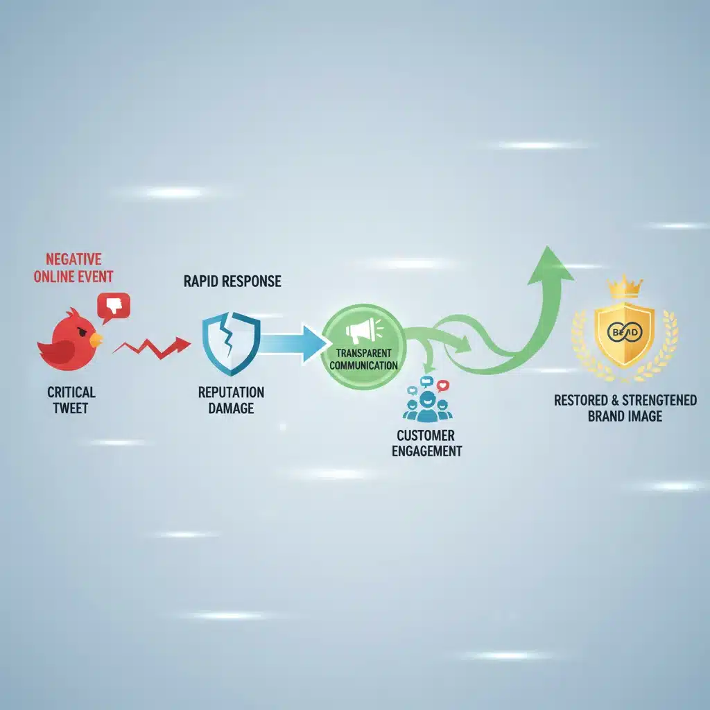 Infographic illustrating the process of crisis resolution and brand image restoration.