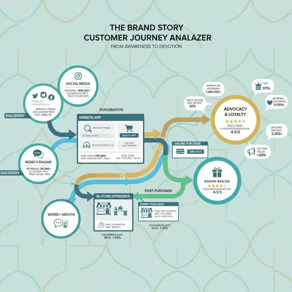 Customer journey map illustrating brand storytelling touchpoints and conversion.