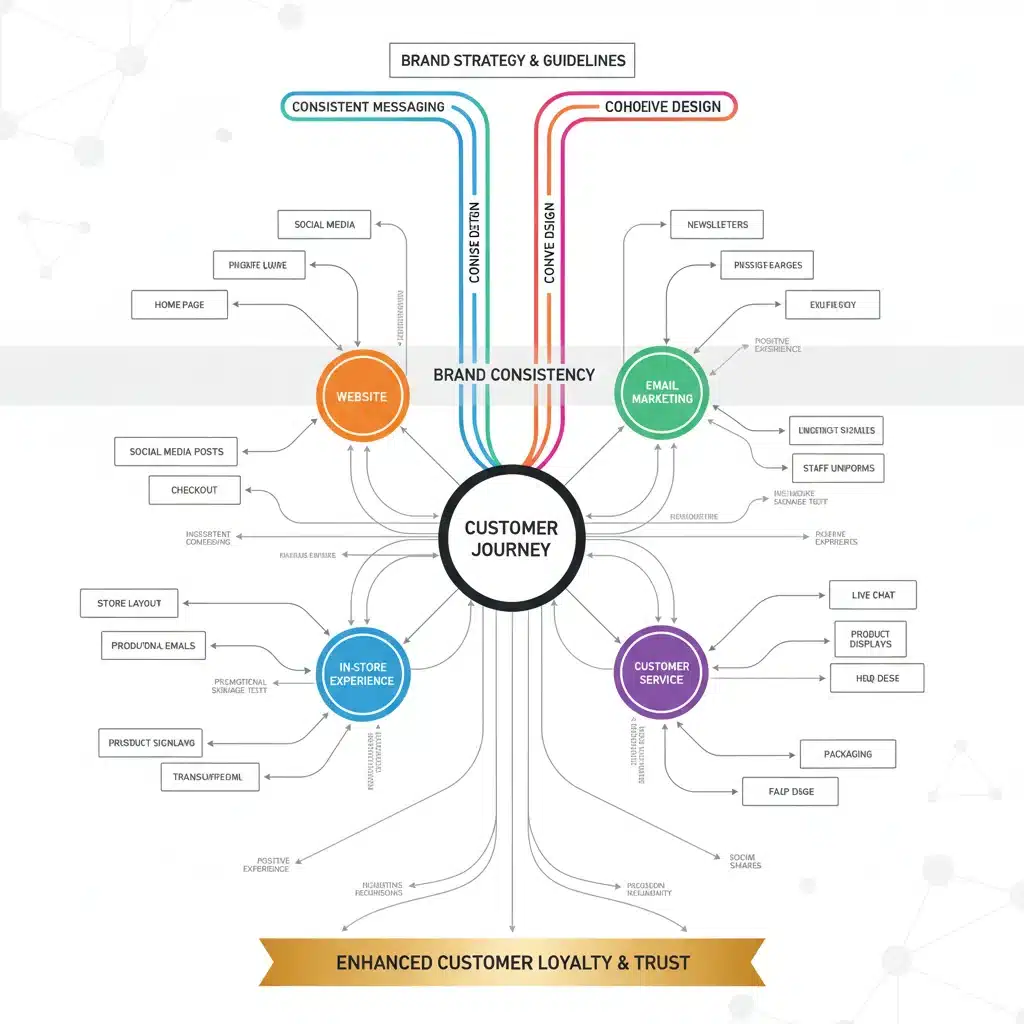 Interconnected customer touchpoints demonstrating consistent brand messaging