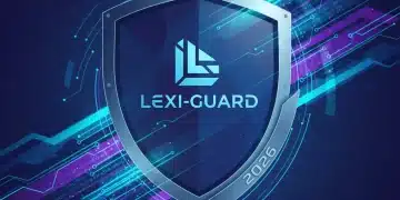 Digital shield protecting a brand logo, symbolizing brand protection in 2026.