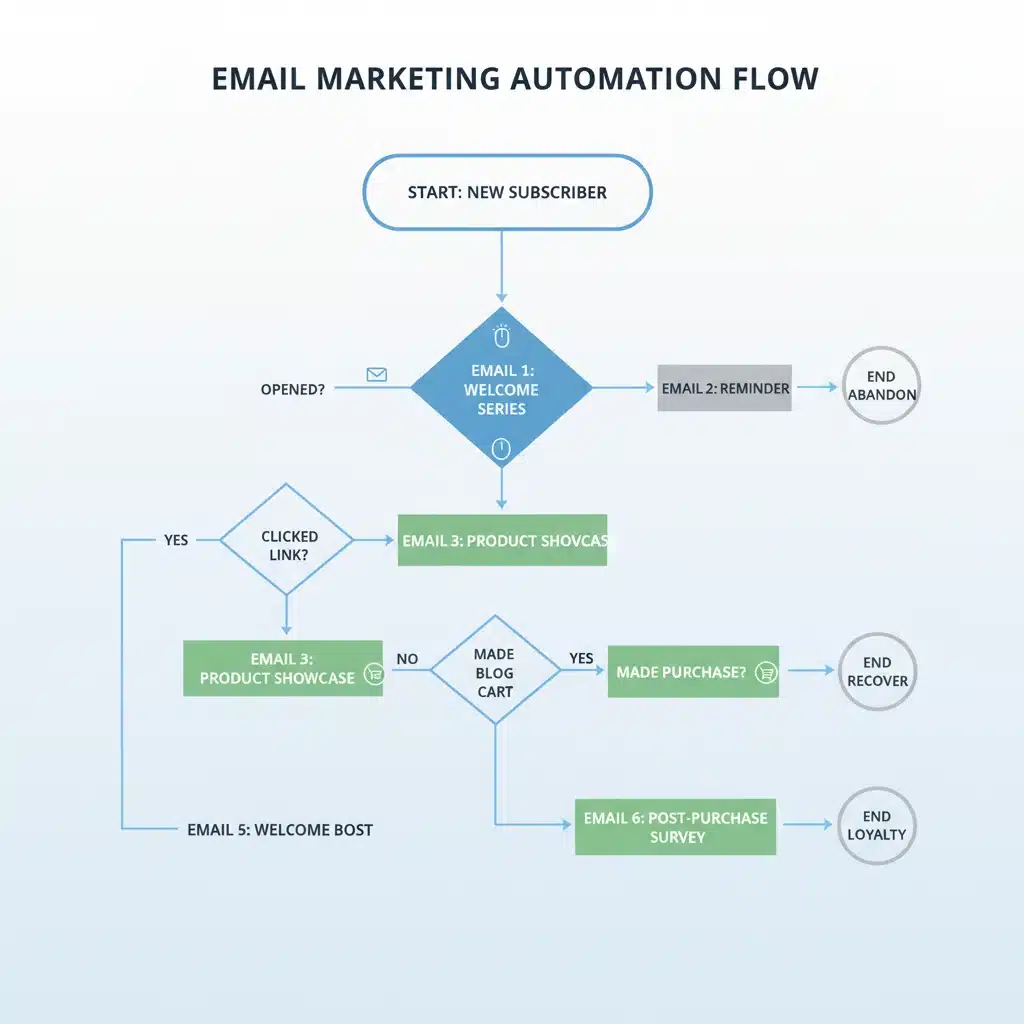 Diagrama de flujo de una secuencia de automatización de email marketing personalizada