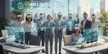 Futuristic employee onboarding process with new hires using technology in 2026
