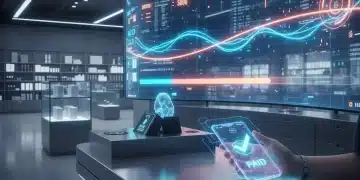 Futuristic retail checkout with fast mobile payment technology