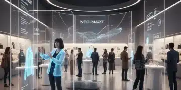 Future of Retail Tech: Boosting US Foot Traffic with Smart Displays & AR Futuristic retail store with smart displays and augmented reality enhancing customer experience